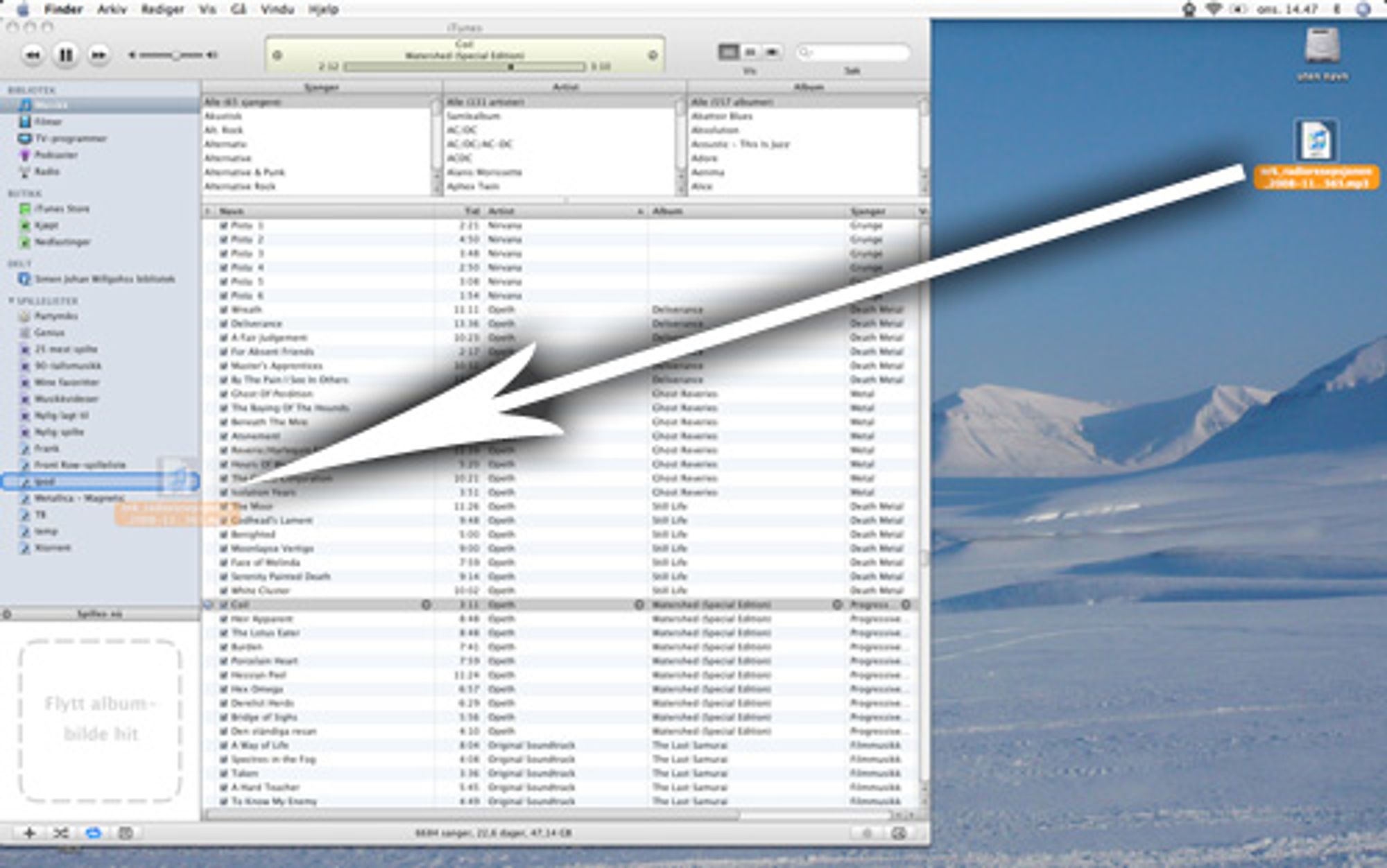I Itunes kan du dra podkasten rett inn i Ipod-mappa.