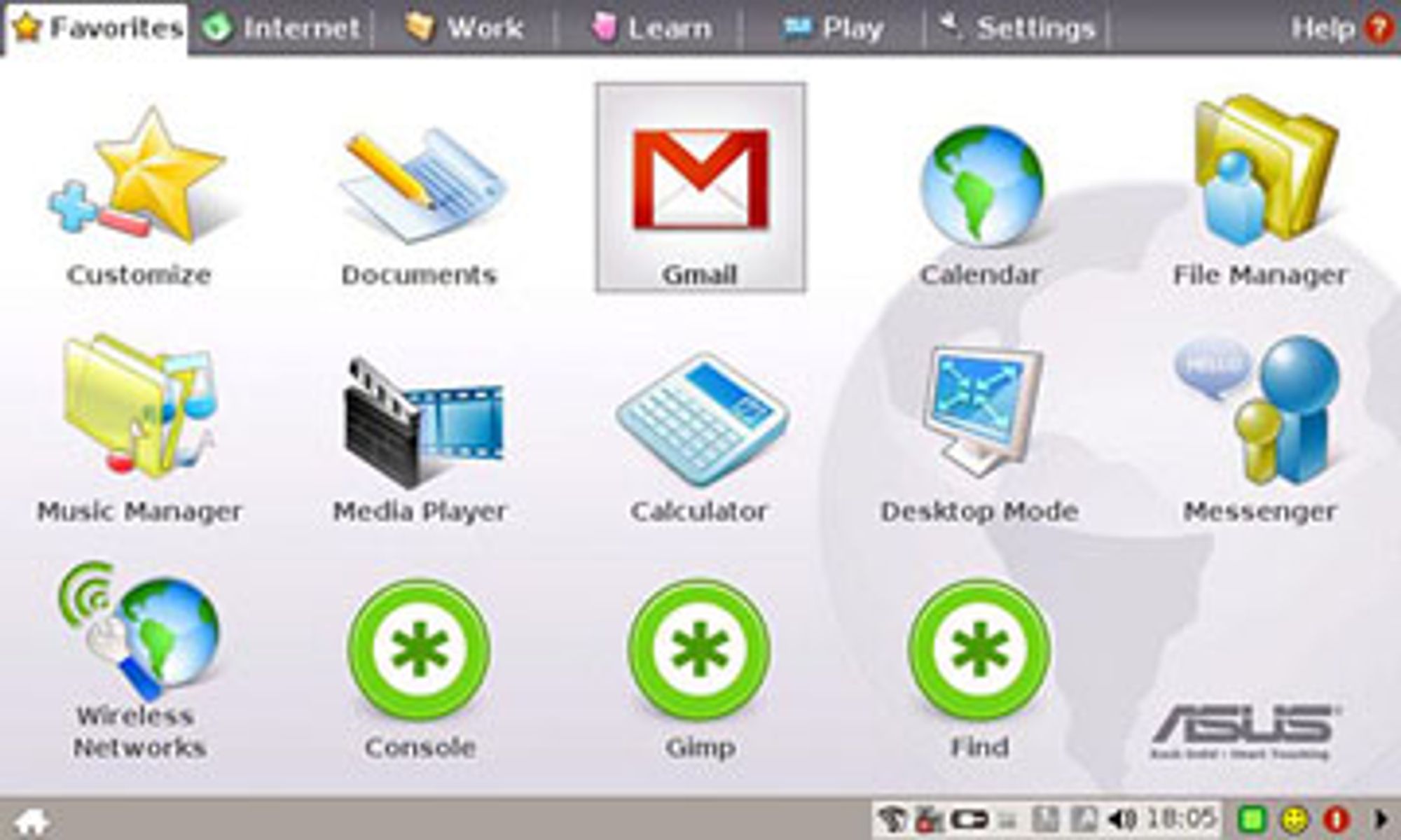 Skjermbilde fra Linux-distribusjonen til Asus Eee PC 701
