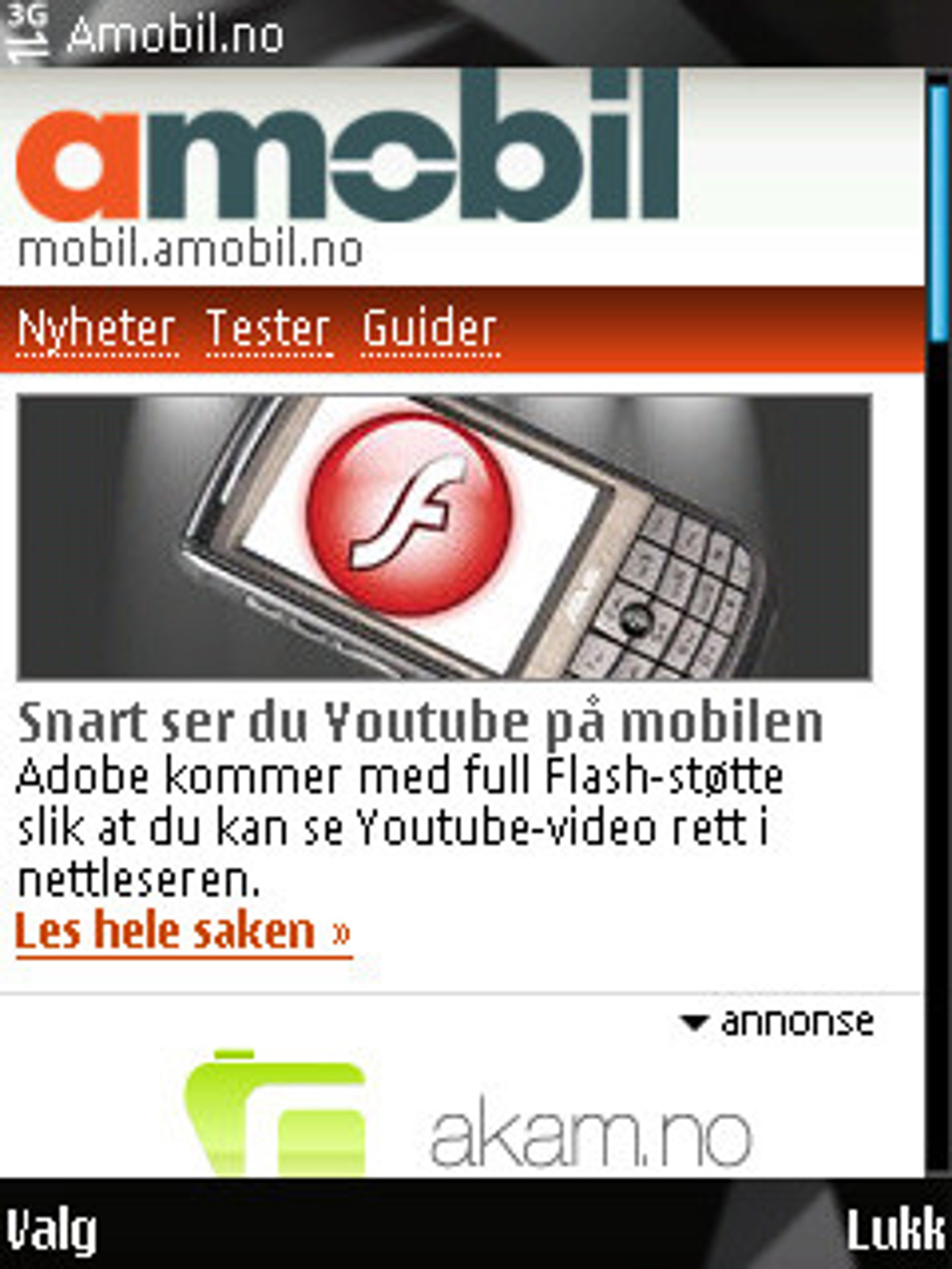 Bruker du mobiltilpassede sider, kan du spare mye datatrafikk. (Her: mobil.amobil.no)