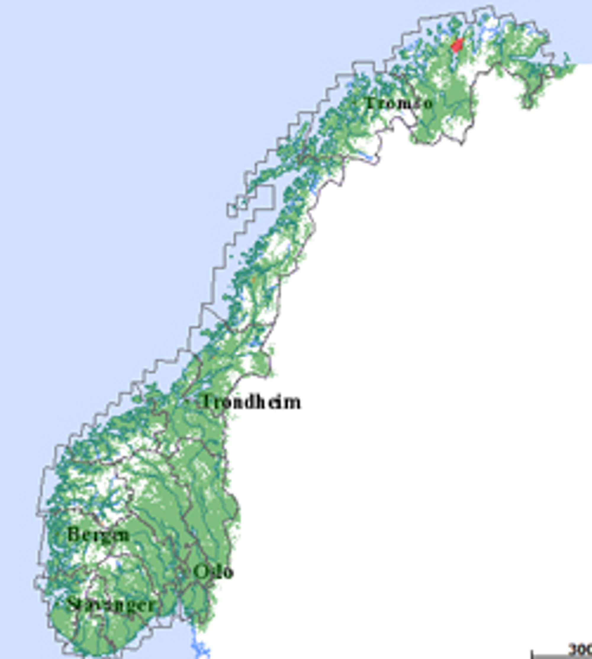 Dette kartet viser hvor Netcom sliter. I øyeblikket er det Hammerfest som er rammet.