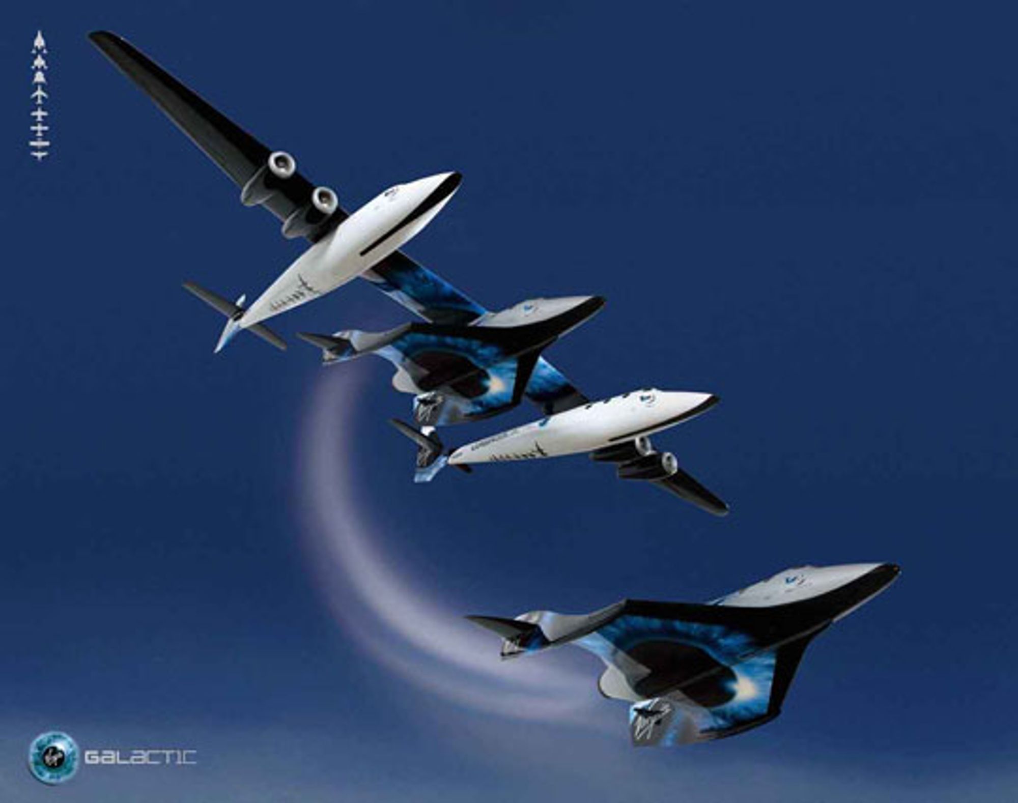 Whiteknighttwo som slipper løs Spaceshiptwo. Foto: Virgin Galactic
