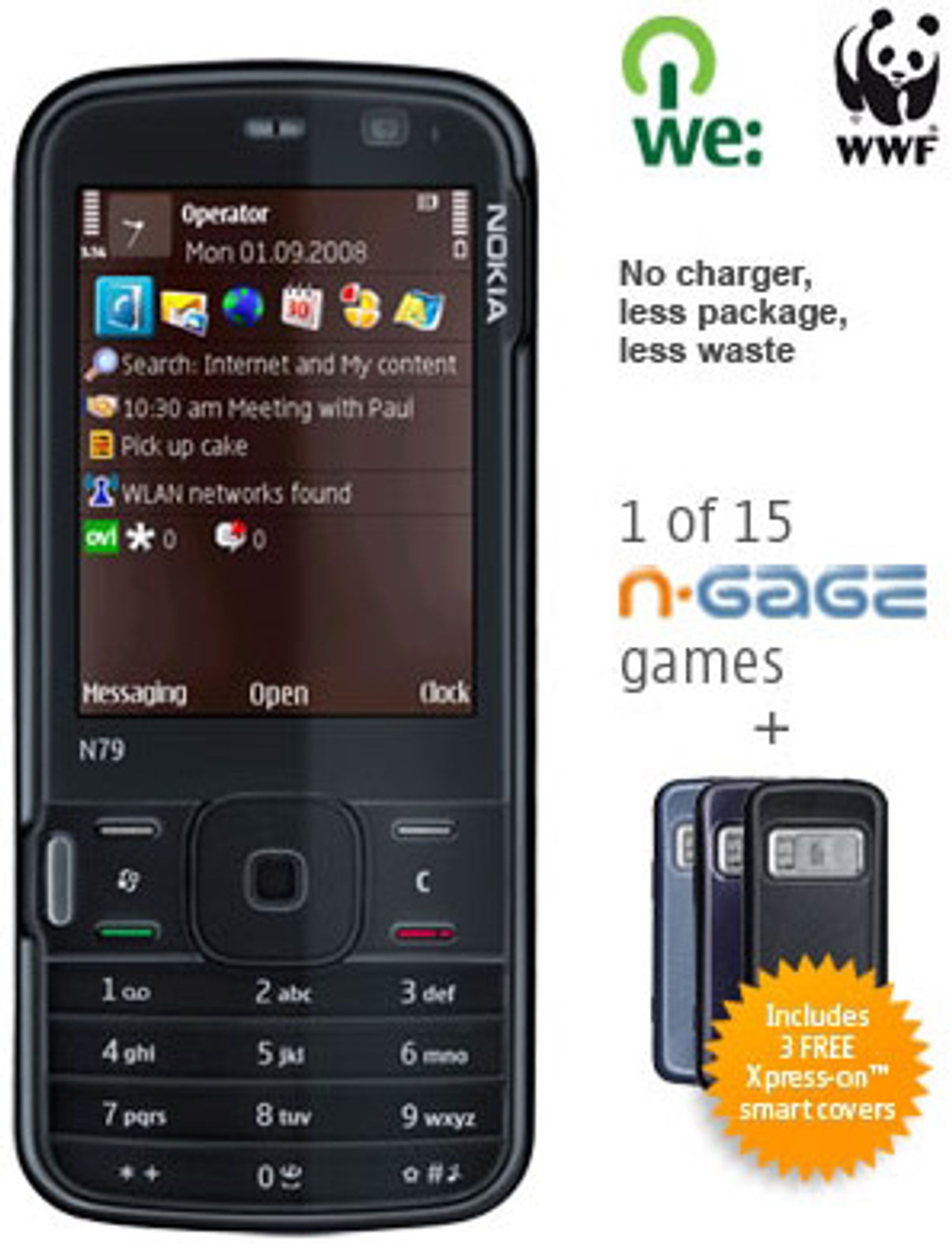 N79 Eco leveres uten lader. (Foto: Nokia.co.uk)