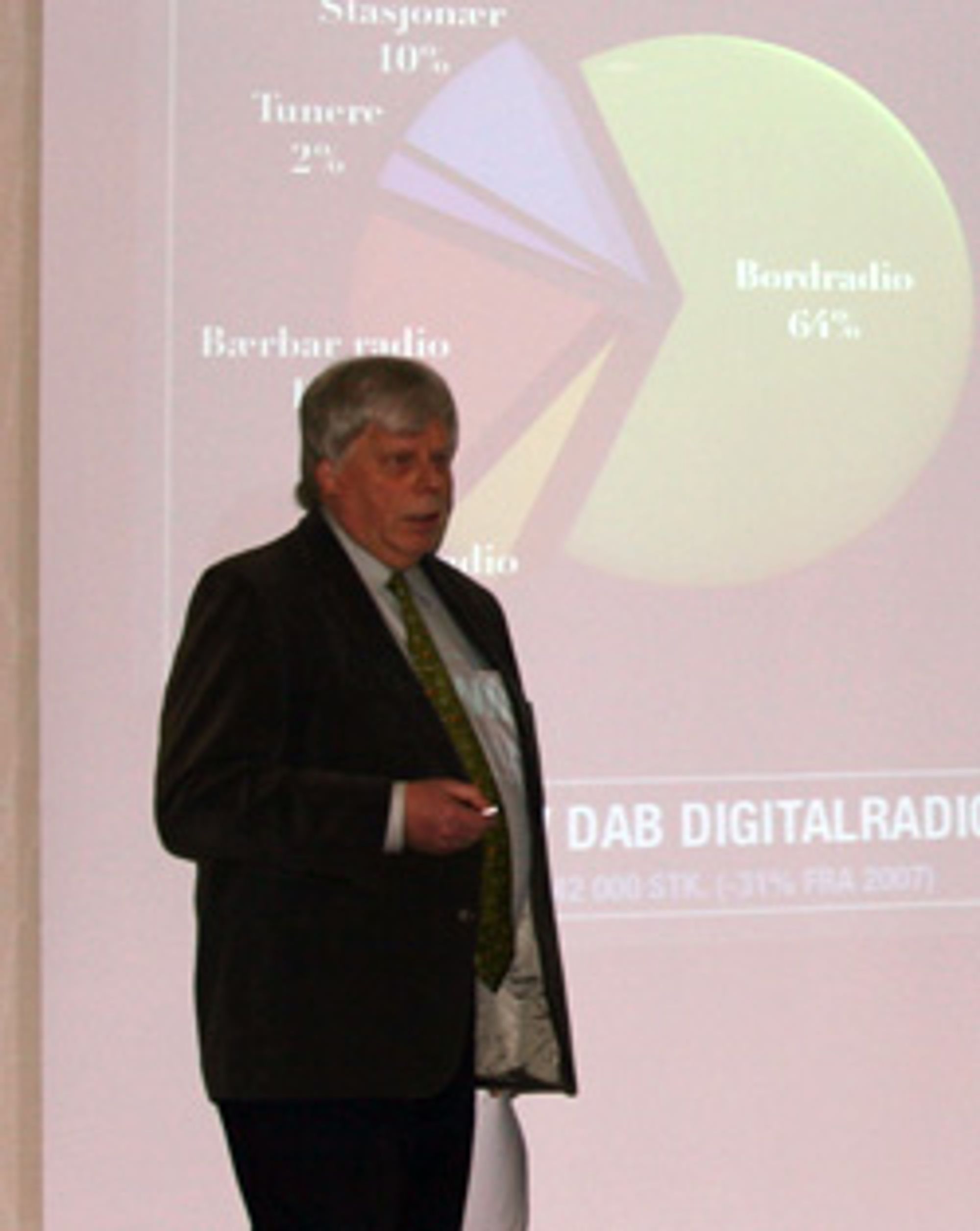 Erik Andersen i Elektronikkbransjen presenterer tallene for fjoråret. (Foto: Silje Gomnæs)