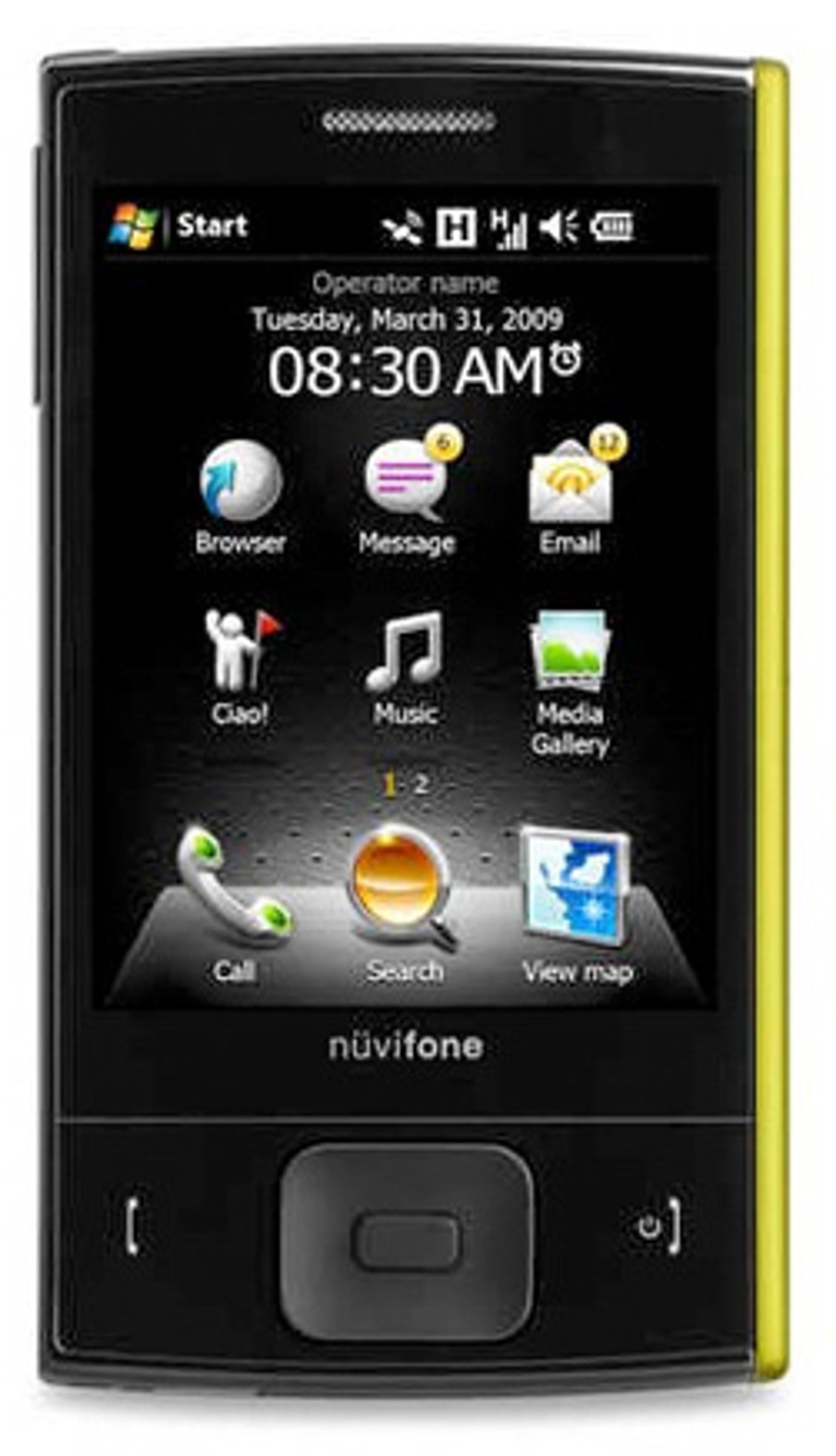 Menysystemet er egetutviklet, og ligger oppå Windows Mobile.