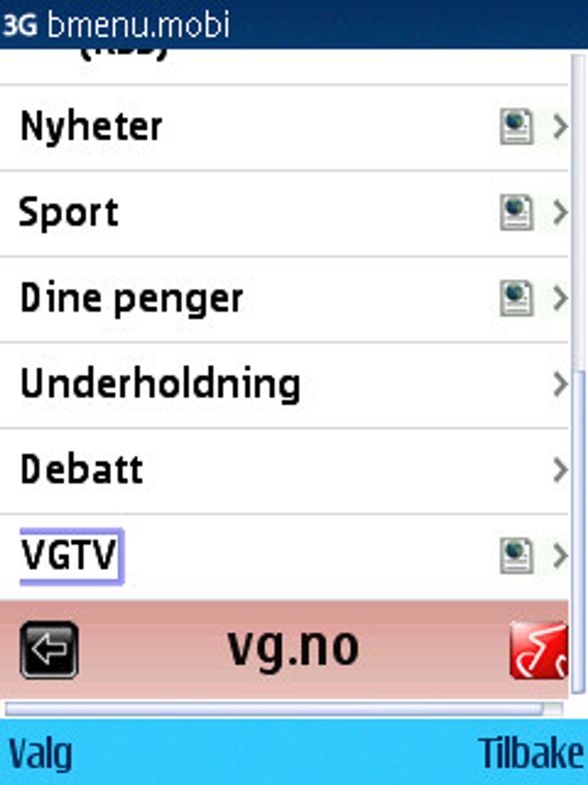 VG Netts Bmenu-meny.