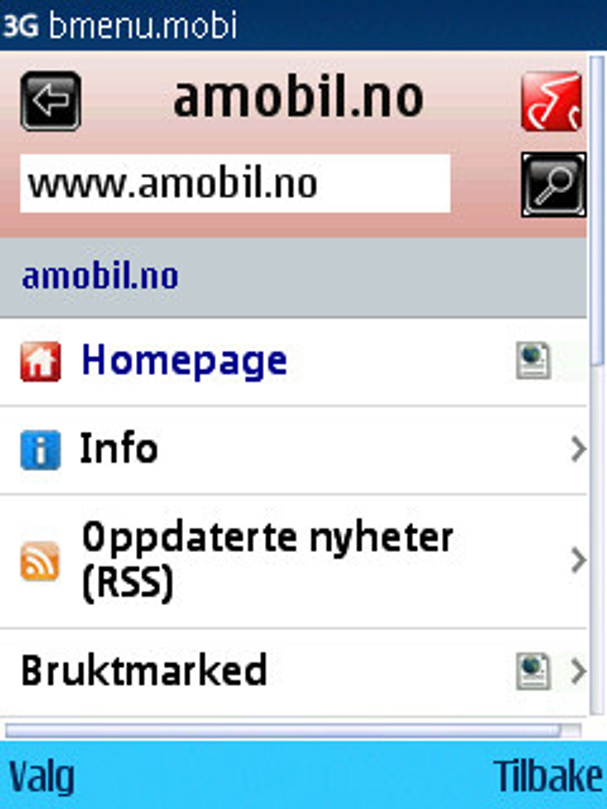 Toppen av Bmenus Amobil-meny.
