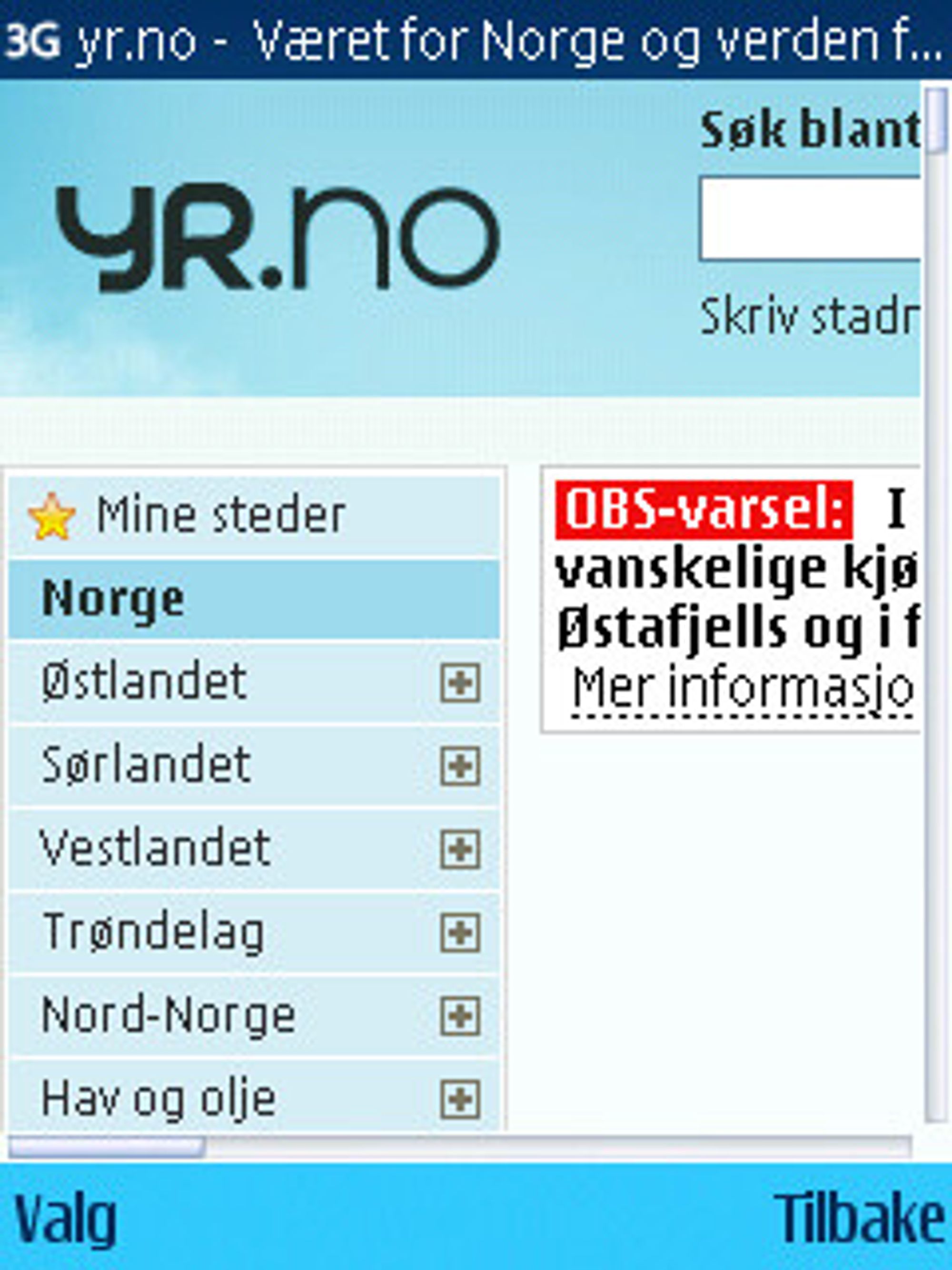 Yr er en av nettsidene som vises i normal versjon til tross for Bmenu.