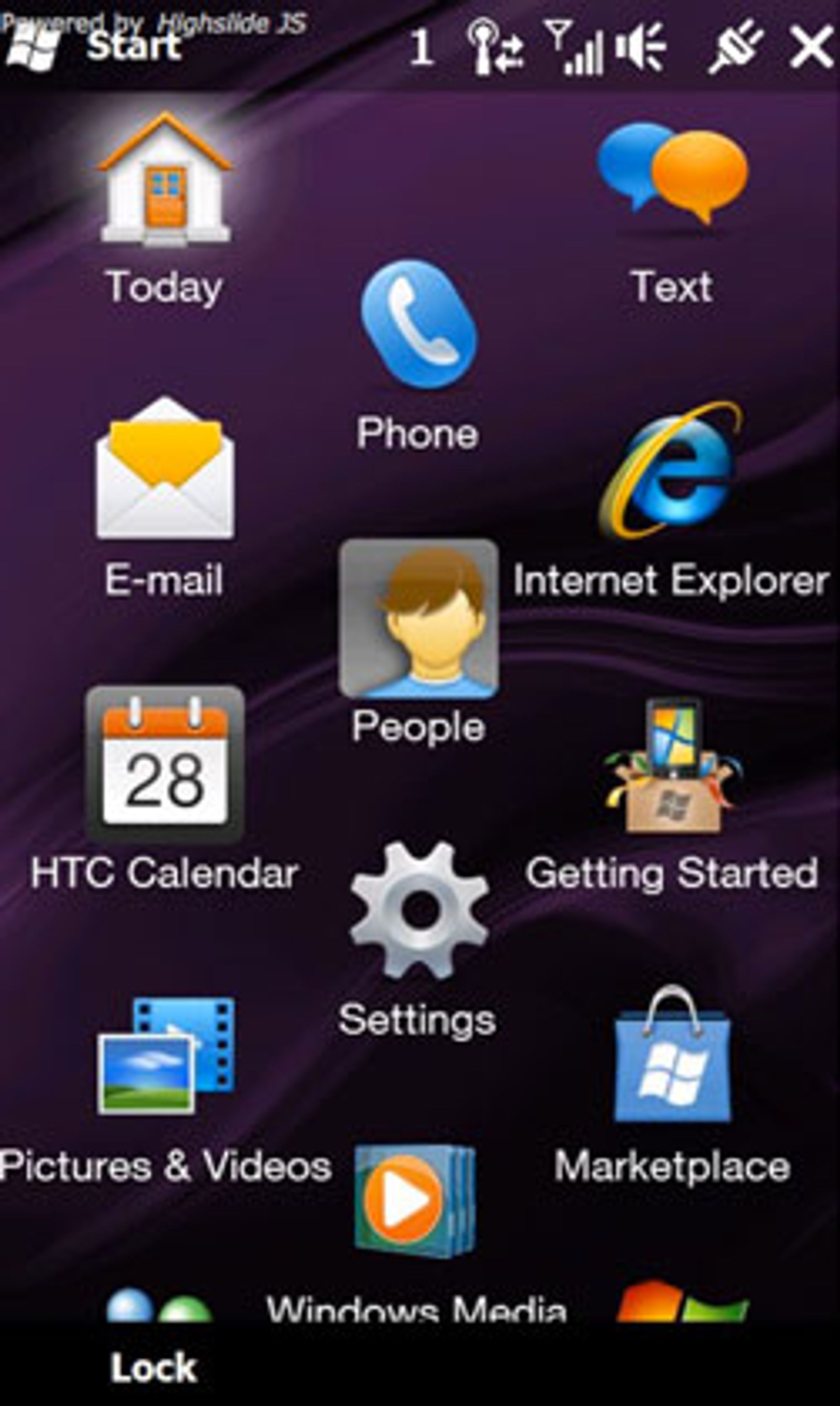 Skjermskudd fra HTC Touch Pro med Windows Mobile 6.5. (Foto: HTCpedia.com)