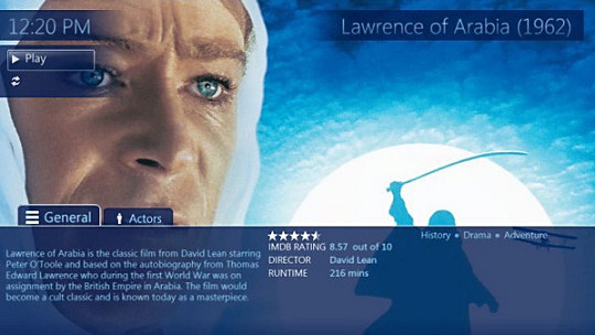 Eksempel på informasjon om en film