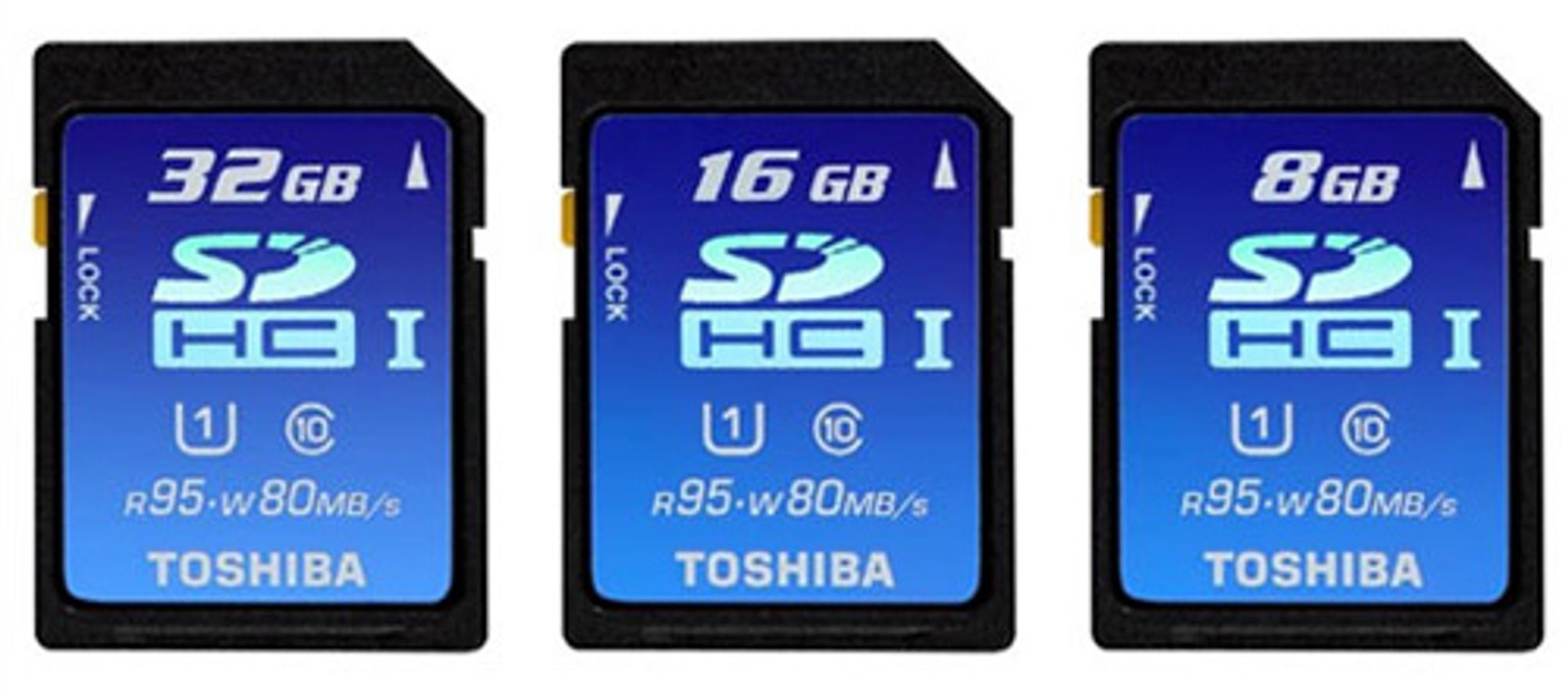 8GB, 16GB og 32GB SDHC-minnekort fra Toshiba,