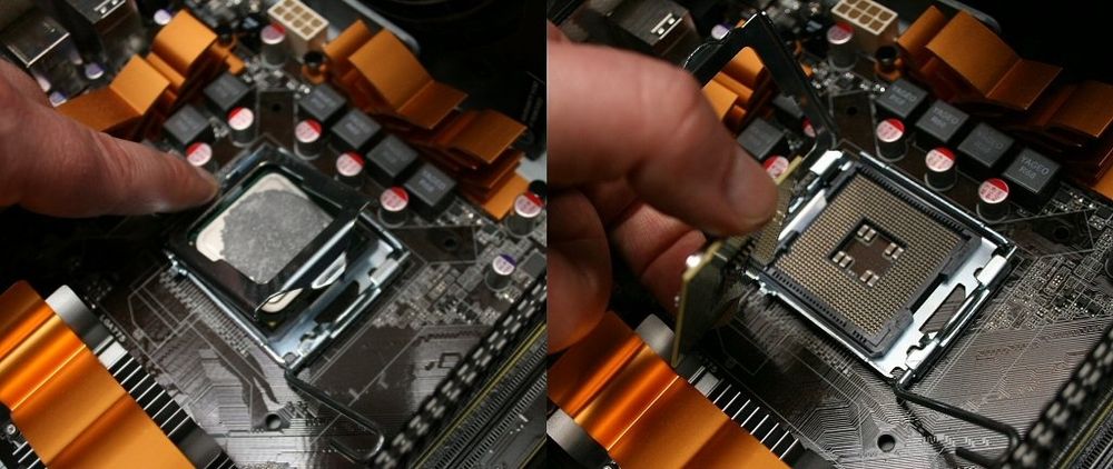 Sokkelen gjør det enkelt å bytte prosessor. Her sokkel LGA 775.