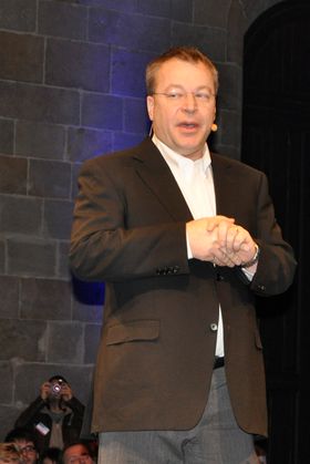 Nokia's outgoing chief executive, Stephen Elop, during the press conference where Nokia's choice of Windows Phone was announced. Elop have consistently suffered a small conspiratorial glance at his appointment. The most critical wonder if he    was planted by Microsoft. 