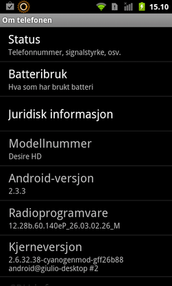 Denne telefonen har Android 2.3.3, og dermed kan det hende det finnes en oppdatering for den.