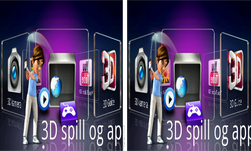 Slik ser 3D-menyen ut - på telefonens skjerm vises bildet til høyre og bildet til venstre samtidig for å skape 3D-effekten.