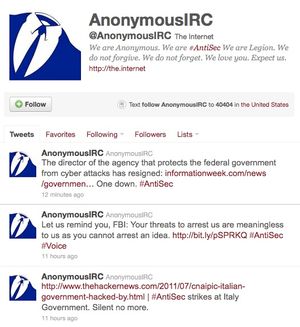 Kort tid etter hackingen la Anonymous ut en tweet om dette.