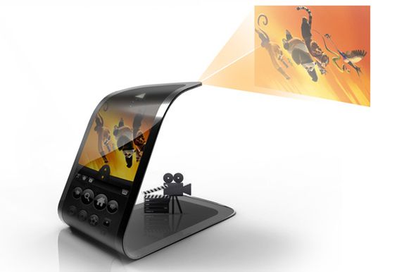 Som det ikke var nok med en gigantisk skjerm du kan bøye som du vil, er telefonen også utstyrt med en liten prosjektor i enden.