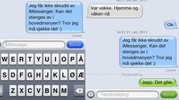 Grønne snakkebobler viser at du har sendt vanlig SMS. De blå er sendt med iMessenger og er gratis. Datakostnader på et par øre tilkommer om du ikke har data inkludert i abonnementet ditt.