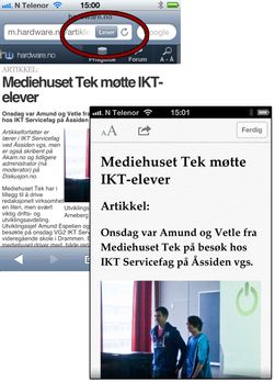 Nettleseren har fått en tast som lar deg åpne teksten i en egen leser.