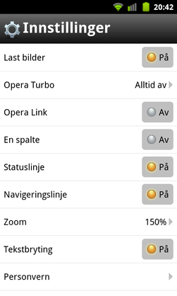 Slik er innstillingsmenyen.