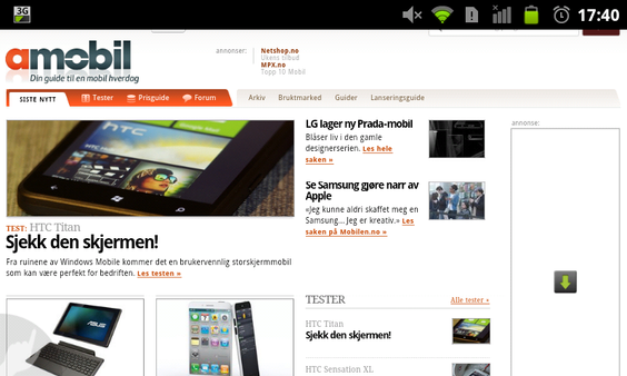 Det er ingen problem å surfe i liggende modus. 