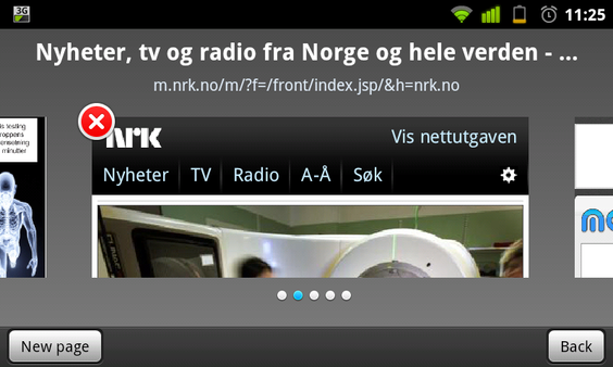 En egen fanevelger gjør det ovesiktlig å velge faner dersom du har mange oppe på én gang.
