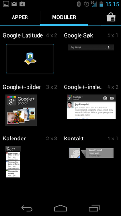 Android 4.0 gir deg enkel og oversiktlig tilgang på småprogrammer rett fra applikasjonsmenyen.
