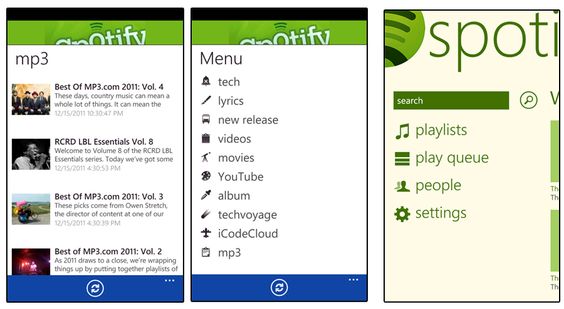 De to skjermbildene til venstre viser den falske Spotify-appen. Bildet til høyre er fra originalappen.