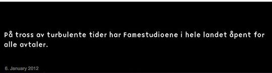 På Fame Fotografenes-hjemmesider kunne man onsdag kveld lese denne beskjeden. FOTO: Skjermdump, www.fame.no