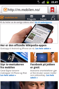 Nettleseren gir god oversikt, selv om det er lavere oppløsning på denne mobilen enn på en del litt dyrere modeller.