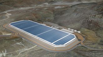 Konseptskisse av Teslas Gigafactory sett fra luften. Hele toppen skal dekkes av solcellepaneler.