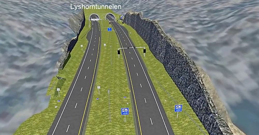 Slik vil E39 se ut like sør for den 9,2 km lange Lyshorntunnelen. Etter planen skal den åpnes for trafikk i 2022. (Ill.: Statens vegvesen)