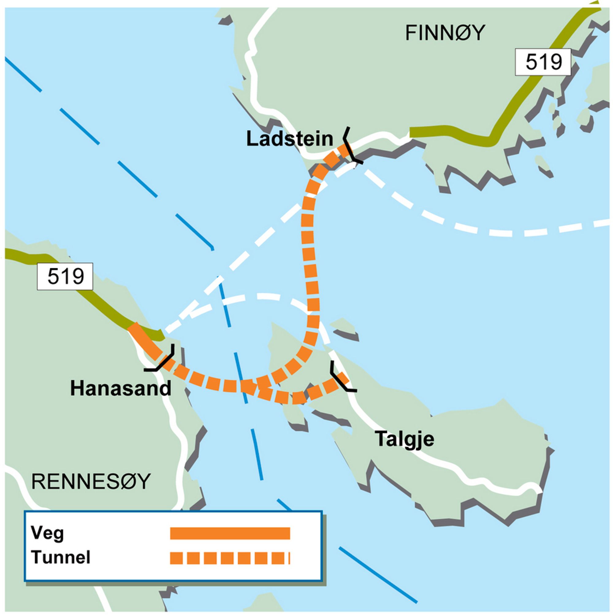 Beboerne på Rennesøy og Finnøy kan glede seg over tunnelforbindelse i 2009. Under havet blir det kryss for avkjøring til Talgje.