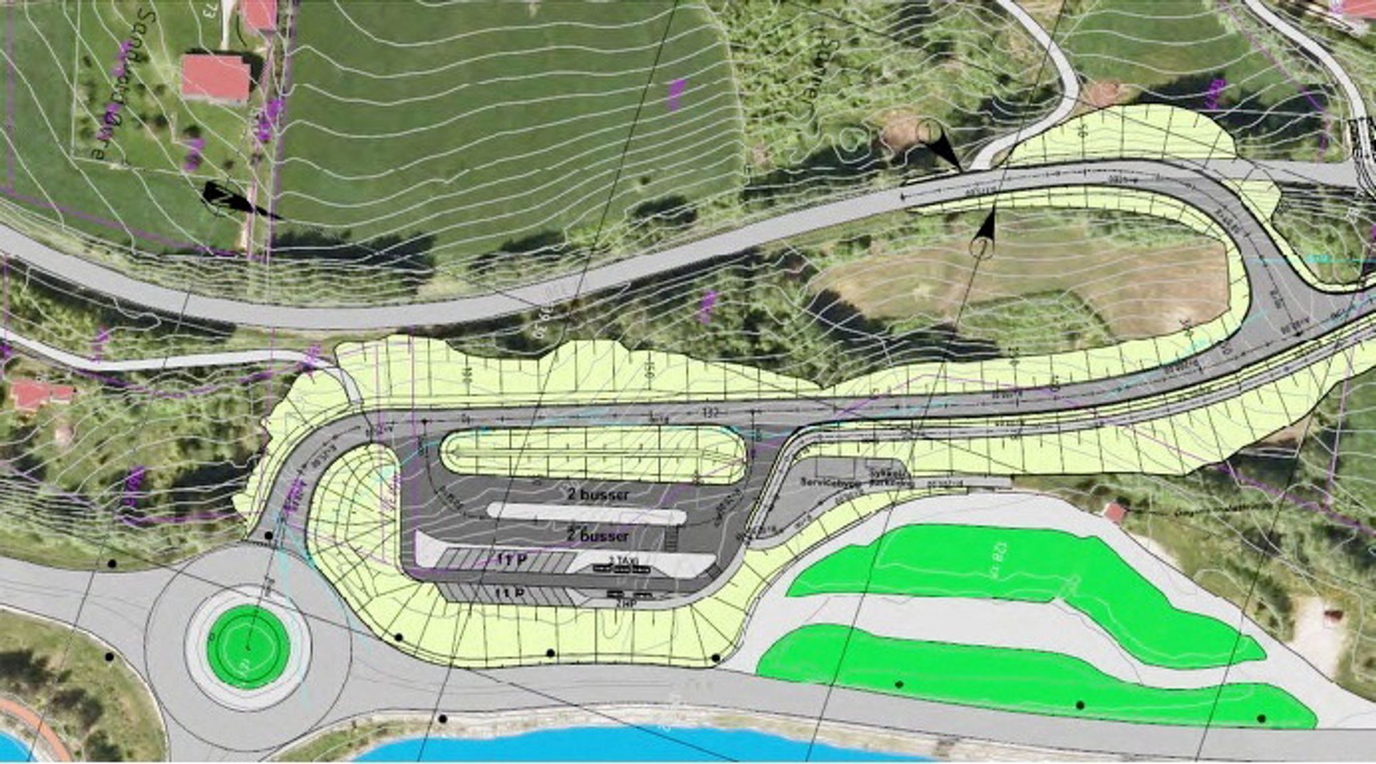 Det er stor interesse for å anlegge denne bussterminalen. Gjermundshaug Anlegg ligger best an til å få kontrakten. (Ill.: ViaNova)