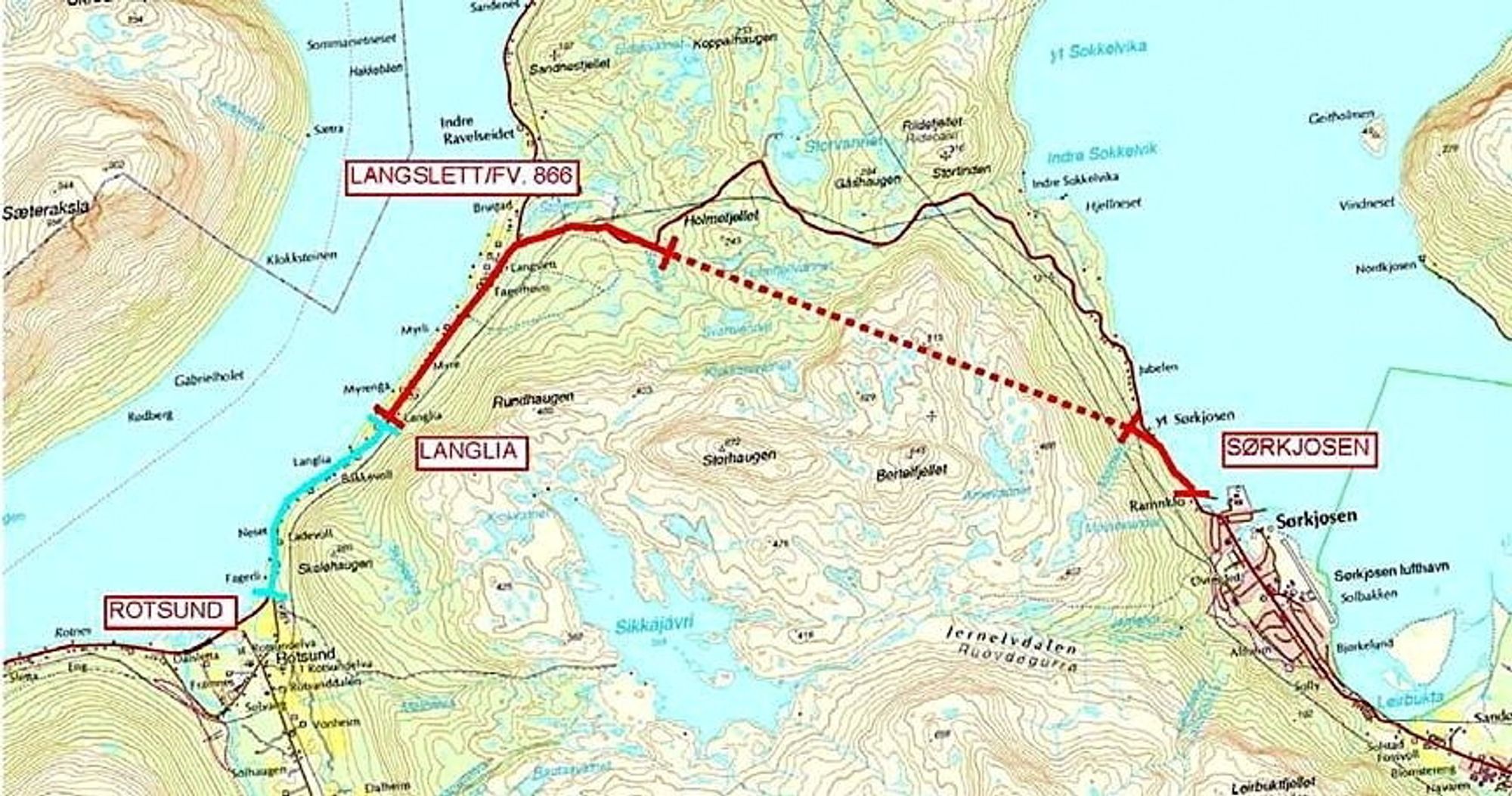 350 000 kbm skal sprenges ut fra tunnelen gjennom Sørkjosfjellet. Det blir lagret midlertidig i et grustak og senere brukt til vegformål. (Ill.: Statens vegvesen)