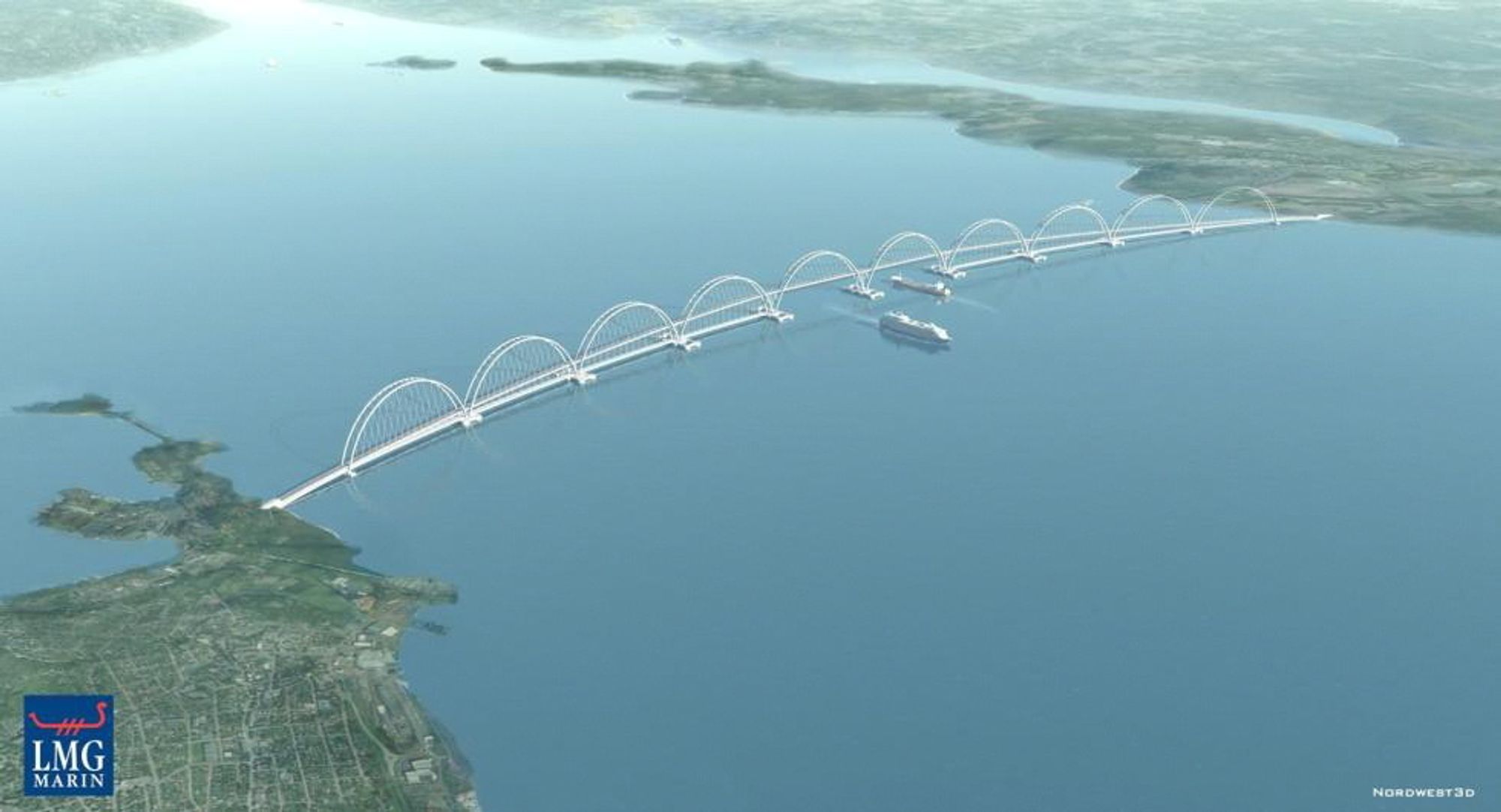 Denne modellen av en ny flytebro mellom Horten og Moss er utarbeidet av firma LMG Marin.
