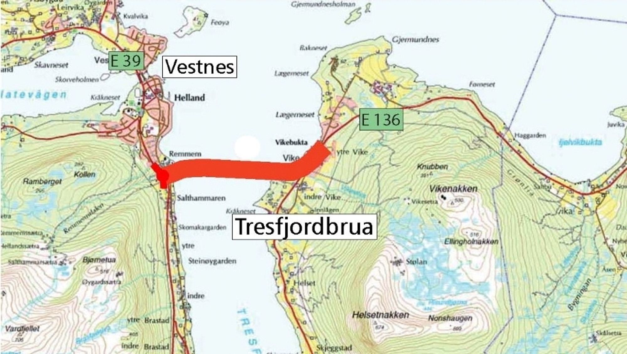 Et lokalt arbeidsfellesskap ligger godt an til å få kontrakten på tilstøtende veger til Tresfjordbrua. (Ill.: Statens vegvesen)