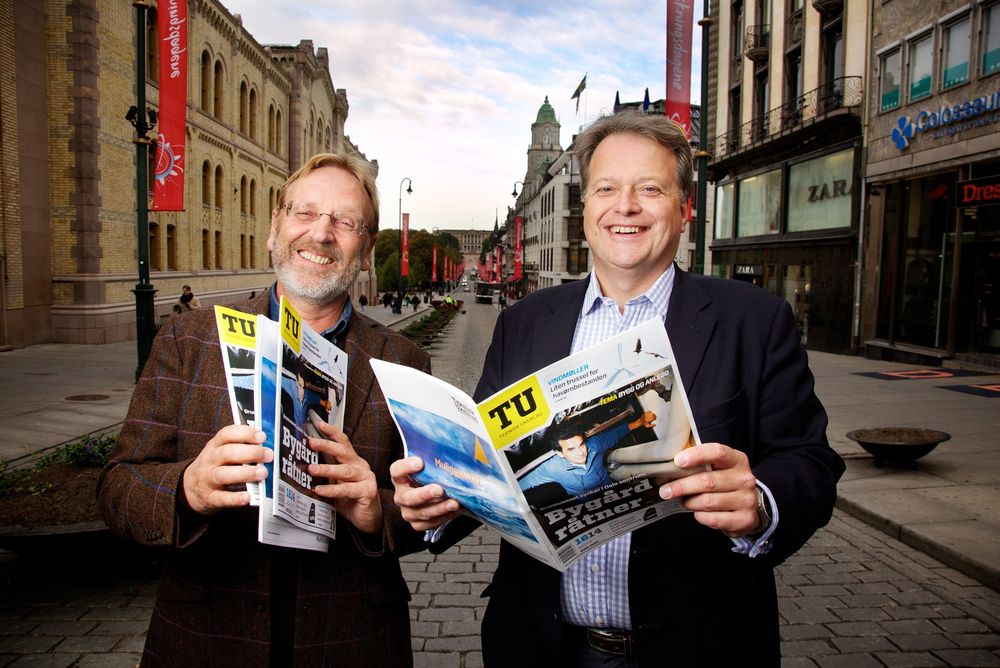 Feiring i paradegata: Redaktør Tormod Haugstad og administrende direktør Jan Moberg smilte bredt da de nye lesertallene kom.