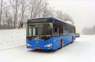 BYD ebus er satt i en rekke testprosjekter rundt om i verden. Dette bildet er fra Romania.