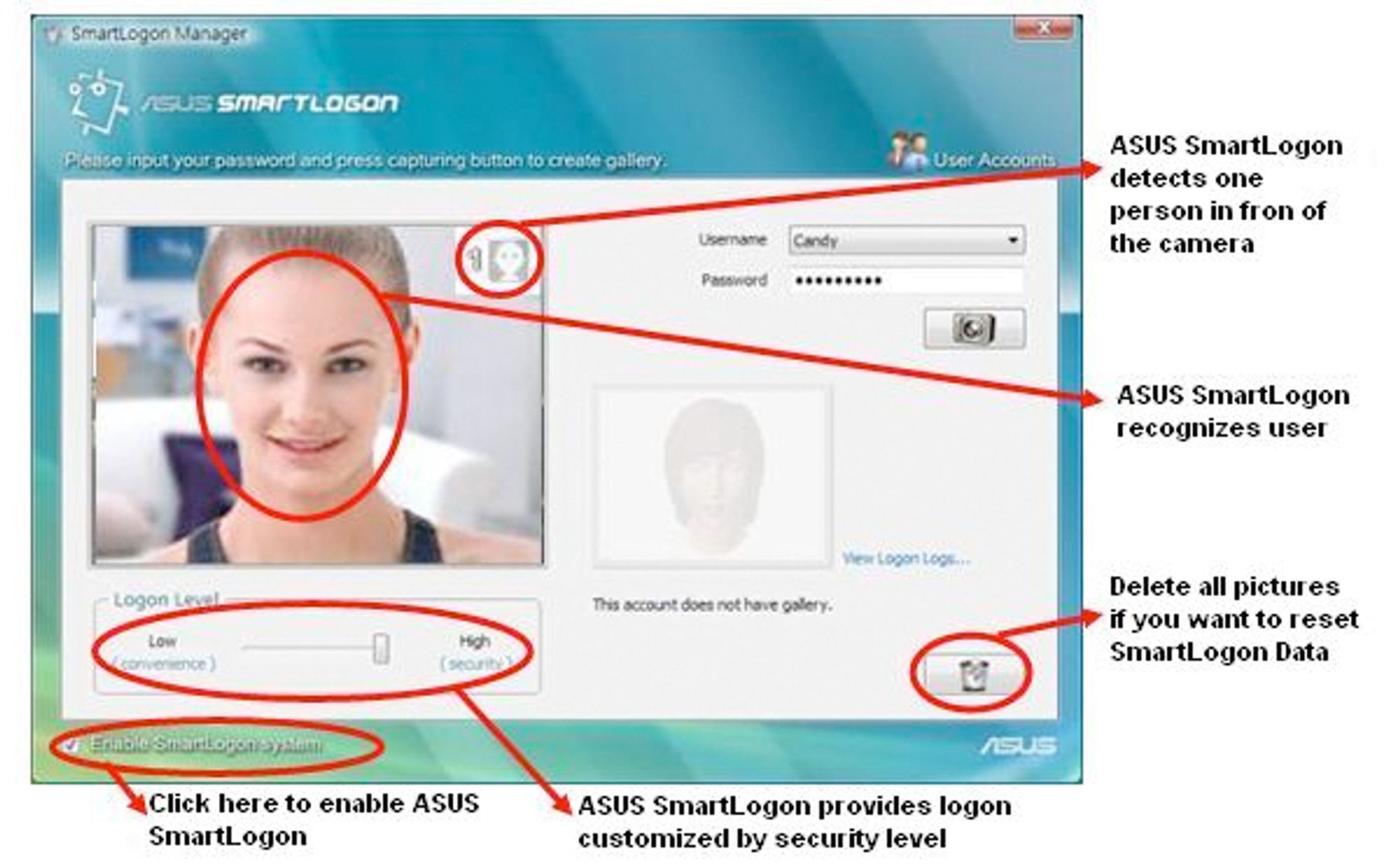 Asus løsning for ansiktsgjenkjenning som inlogging.