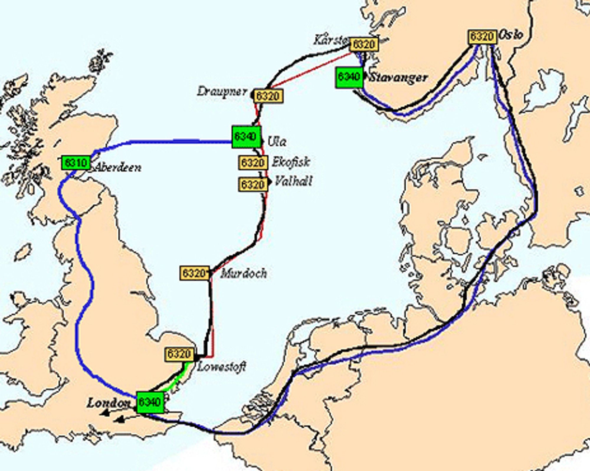 RASKESTE VEI: Skal man kommunisere mellom for eksempel Stavanger og Aberdeen, går den desidert raskeste forbindelsen via fiber i Nordsjøen.