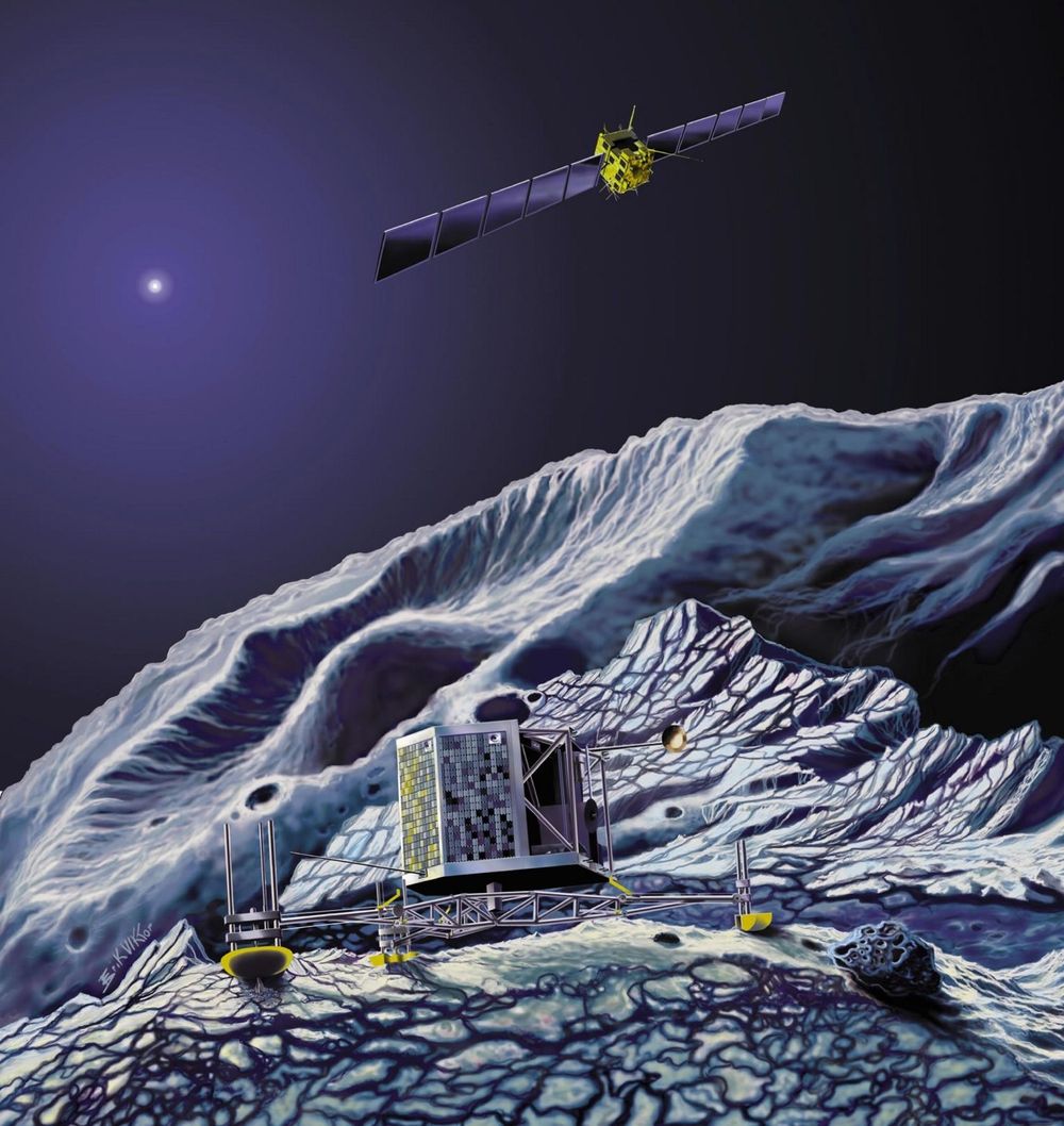 I november 2014 skal en liten instrumentseksjon kalt Philae skyves fra Rosetta i en avstand kanskje så liten som 1 km. Instrumentseksjonen  forankres i kometkjernen ved at to harpuner skytes ned i overflaten. Landingsstellet er selvregulerende slik at Philae blir stående rett selv i en skråning, og boring i kjernen vil bidra til at seksjonen holdes nede på overflaten.