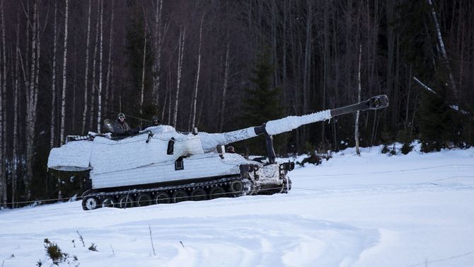 M109G på vintertesting på Rena.