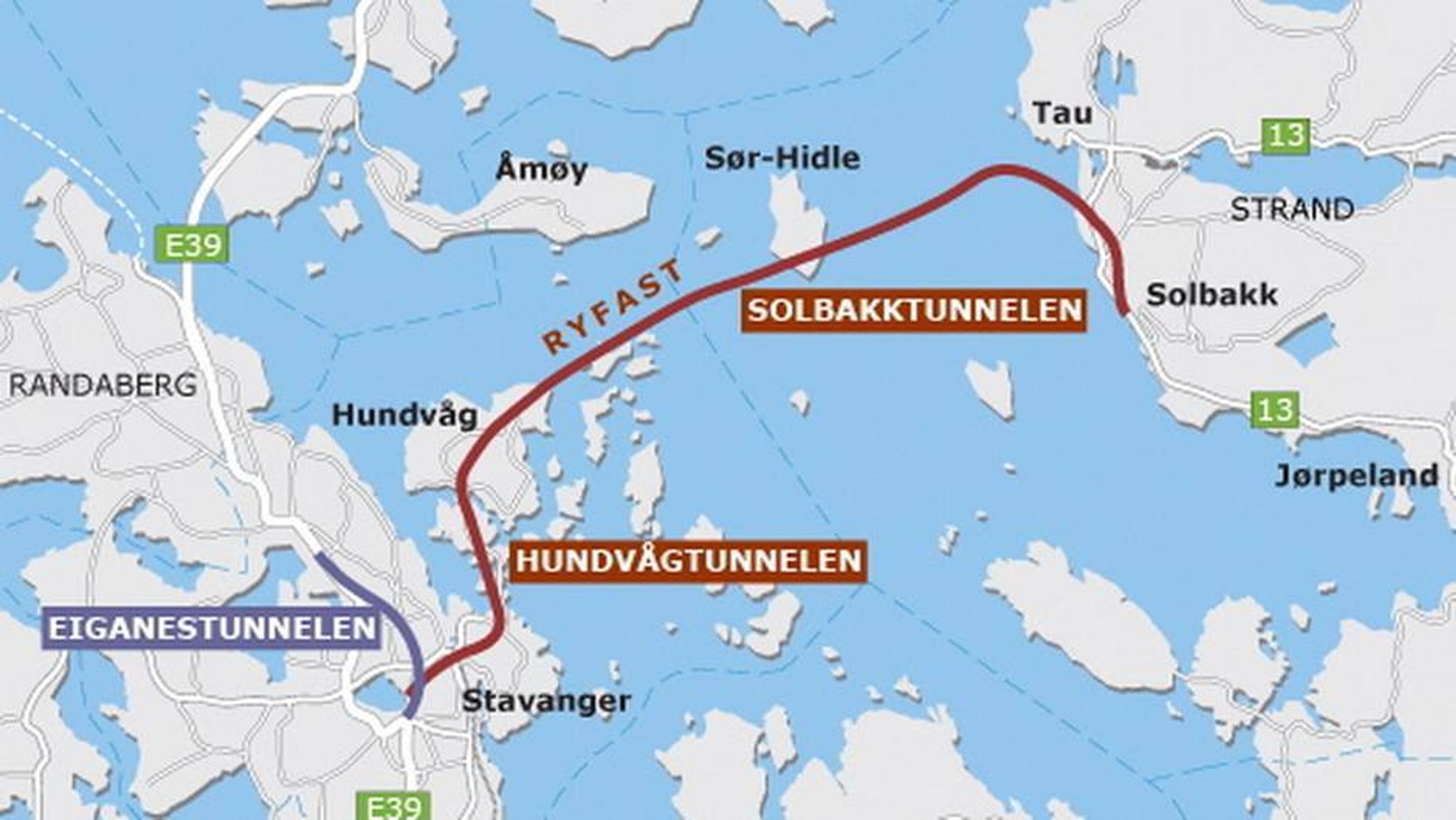 Solbakktunnelen har skiftet navn til Ryfylketunnelen siden denne illustrajsonen ble lagd. Den blir verdens lengste undersjøiske vegtunnel når den åpnes i 2019. (Ill.: Statens vegvesen).