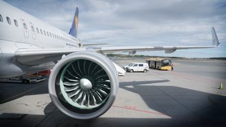 PW-motoren på en A320 Neo fra Lufthansa på Oslo lufthavn.