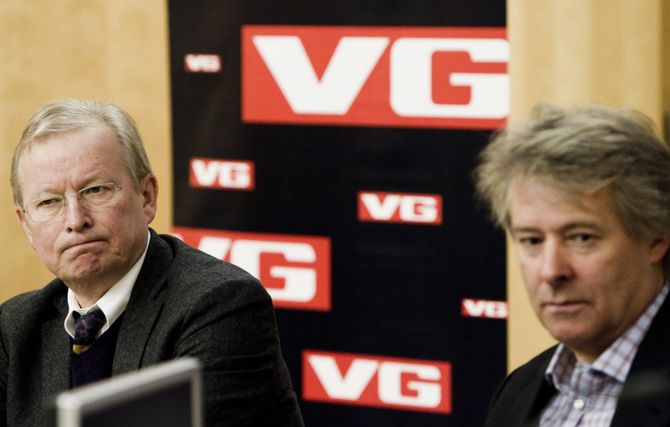 Torry Pedersen (t.h.) og Bernt Olufsen i 2011 - da førstnevnte overtok stafettpinnen som sjefredaktør og direktør i VG.