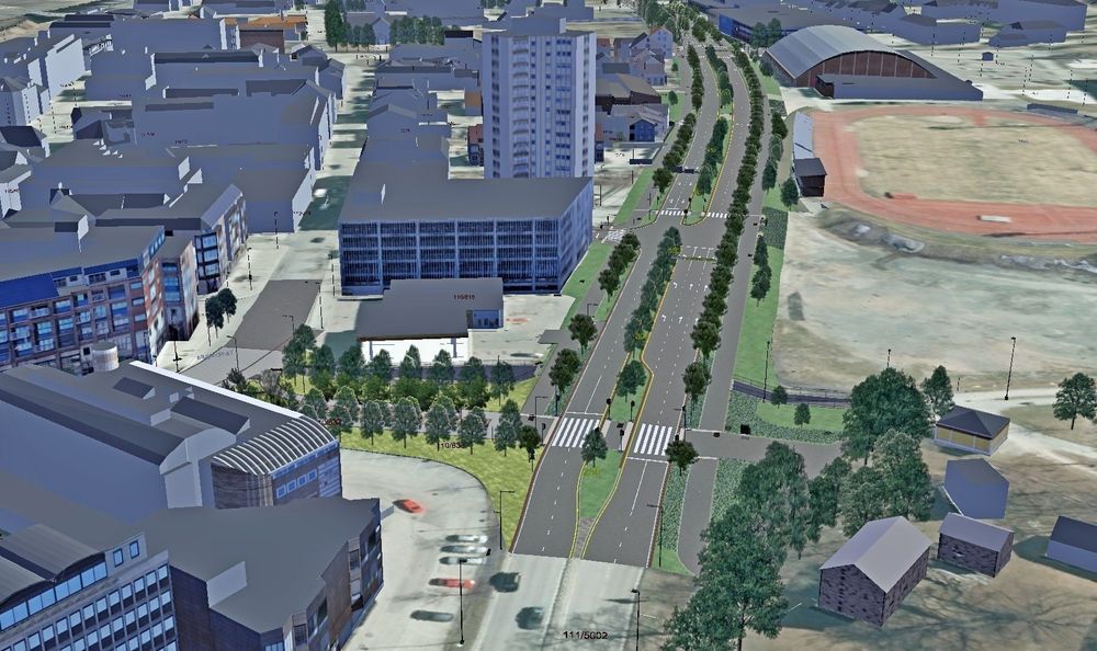Bjørnstjerne Bjørnsons gate slik den vil se ut i 2019. Ikke minst myke trafikanter vil få glede av utvidelsen. I dag har de kummerlige forhold.