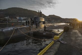 U-32 til kai i Bergen i fjor høst.