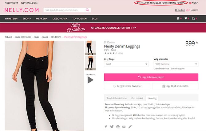 Uansett hvor du beveger deg i nettbutikken til Nelly blir du hele tiden påminnet om siste frist oppe i høyre hjørne. Den røde ringen rundt teksten er det Netthandel.no som har lagt på.
