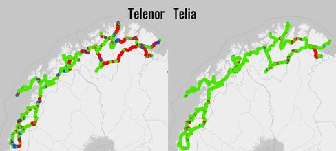 Telia og Telenor dekningskart