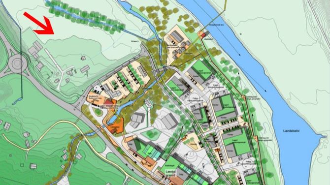 FABRIKK: Industrien kan hamne på arealet nordvest på området rundt Håbakken. Teikning: Cubus/Porten.no.